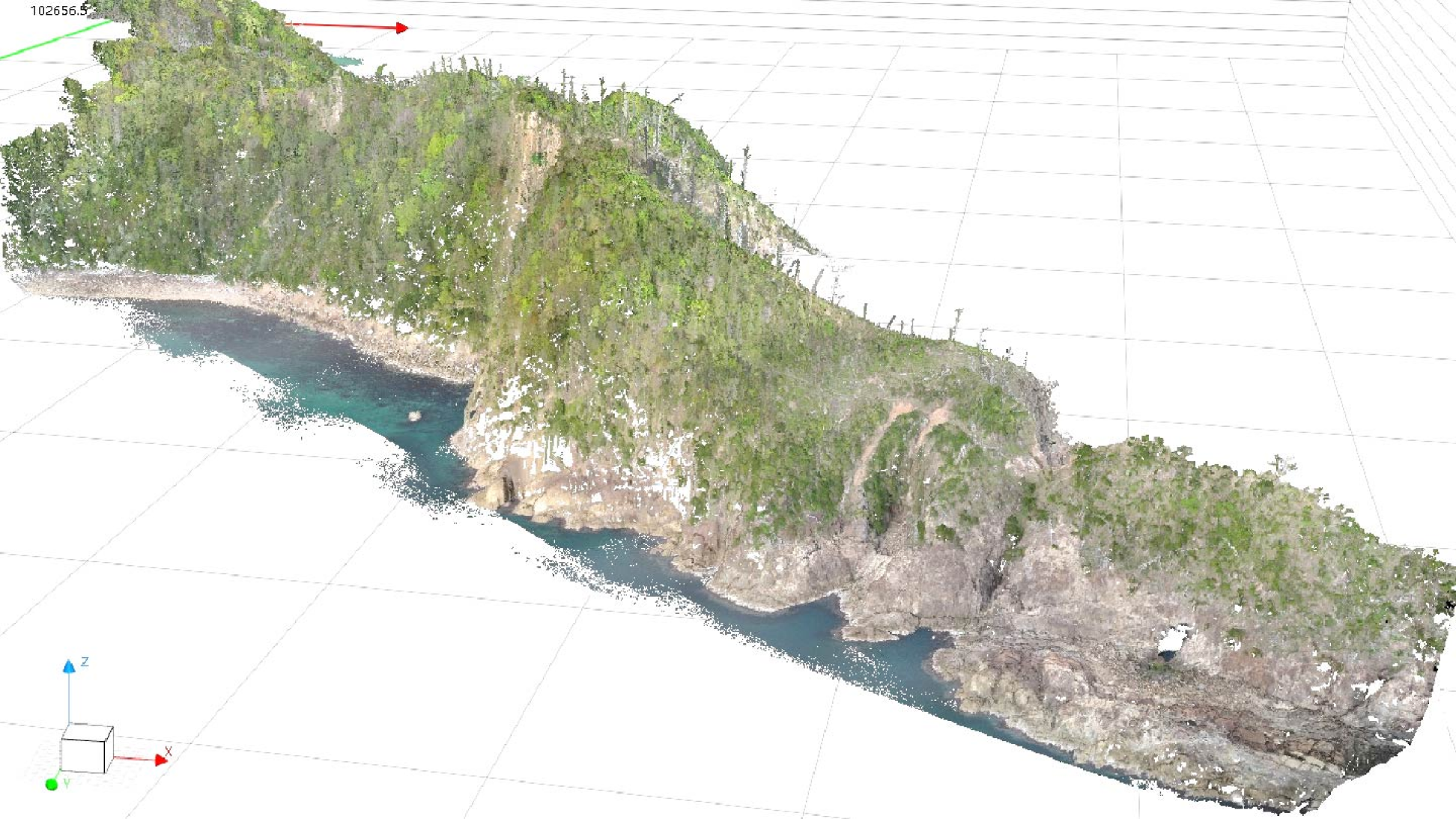レーザー測量による地形の点群データを取得