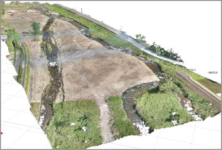 レーザー測量による地形の点群データを取得